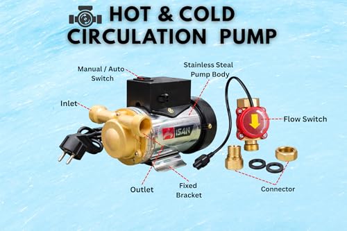 Image of KISAN | Automatic Water circulation Booster Pump With Wall Mounting Bracket Suitable for 100C Hot & cold Water Circulation | 90 W | 2900 RPM | 20 LPM | 10 M Head for Ges geyser, Washing Machine