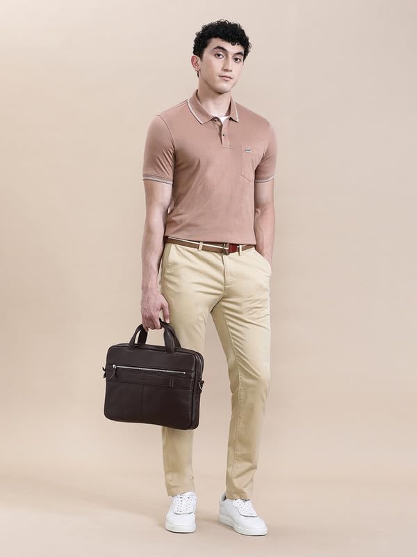Image of CROCODILE Men Solid Slim Fit Polo T-Shirt | Regular Length | Short Sleeve | Button Placket | Casual Knitted Topwear