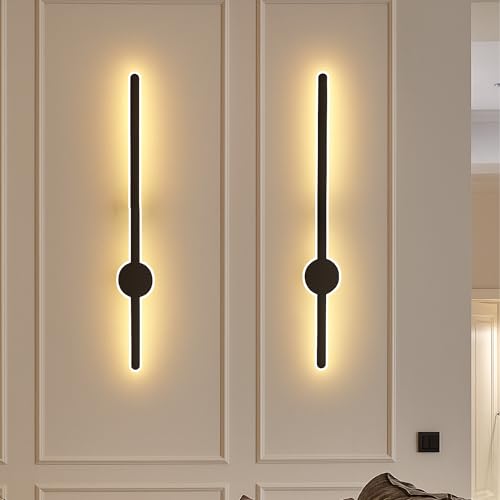 Image of SINOMAN Contemporary LED Black Wall Light Vertical Metal Wall Lamp Soft & Bright LED 3 Step Color Changing, Ambient Lighting Ideal for Living Room, Bedroom, Hallway, Bathroom and Home Decoration