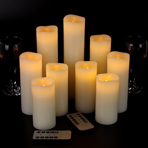 Candlium Flameless Candles Battery Candles Set of 9 Ivory Real Wax with Remote Control and 10-Key Remote Timer for Home Decoration and Wedding Gift (Batteries Not Included)