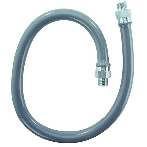 Dormont ReliaGuard Commercial Food Service Stainless Steel Gas Connector Kit, 3/4\" ID x 48\" L Gray PVC Hose with Snap Quick-Disconnect, Two 90° Elbow Fittings, Full Port Gas Valve, Restraining Cable - Thumbnail 2