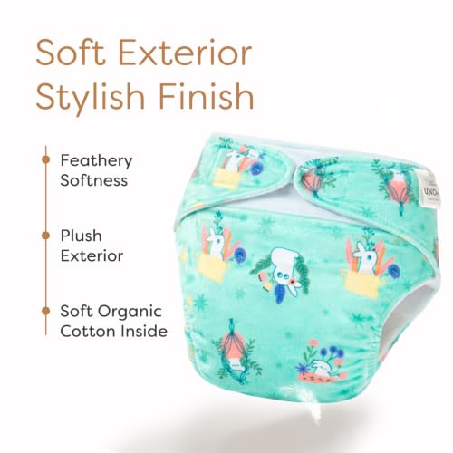 Image of SuperBottoms UNO Luxe Cloth Diaper with Velcro Closure & DryFeel magic Pad + Booster Pad | For Babies 3M-3Y | Reusable Washable Cloth Diaper