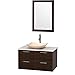 Amare 36" Single Vanity in Espresso, White Man-Made Stone Top, Arista Ivory Marble Sink, 24" Mirror
