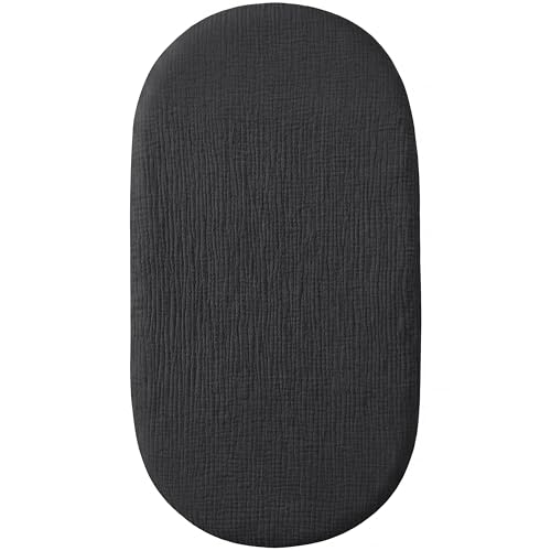 Image of Pro Goleem Muslin Bassinet Sheet for Boys and Girls, Soft Breathable Fitted Cotton Baby Sheets Set for Oval Hourglass and Rectangular Bassinet Mattress, Neutral,1 Pack (Black)