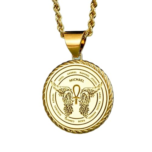 Collier archange gravé en argent sterling précieux finitions or jaune