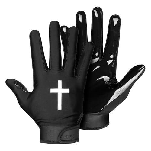 SLEEFS Youth Football Gloves for Men and Women, Faith Cross Black Sticky Receiver Flag Football...