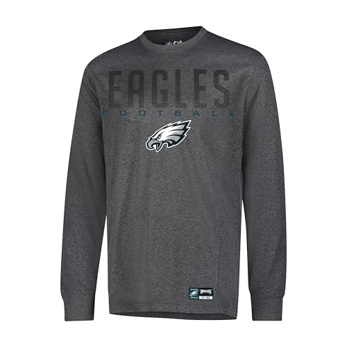 Ultra Game NFL Official Adults Super Soft Game Day Long Sleeve T-Shirt - Unisex, Philadelphia Eagles, Heather Charcoal, X-Large