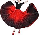 Long Satin Two Tone Color Circle Paso Doble Praise Dance Attire Costumes Skirts Women's 2-14 360 Degree Red/Black