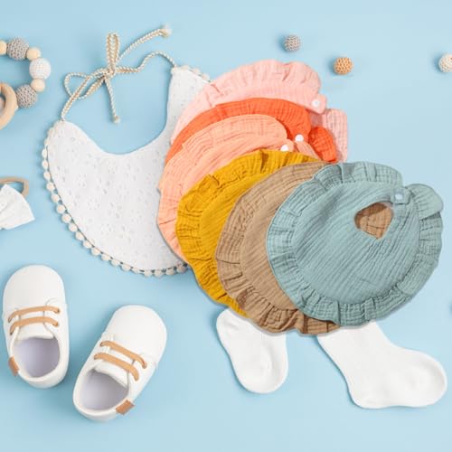 Frienda 10 Pcs Muslin Baby Bibs Cotton Bandana Drool Bib Baby Burp Cloths Drool Teething Bibs for Newborn Baby Girl Boy (Light Color)4