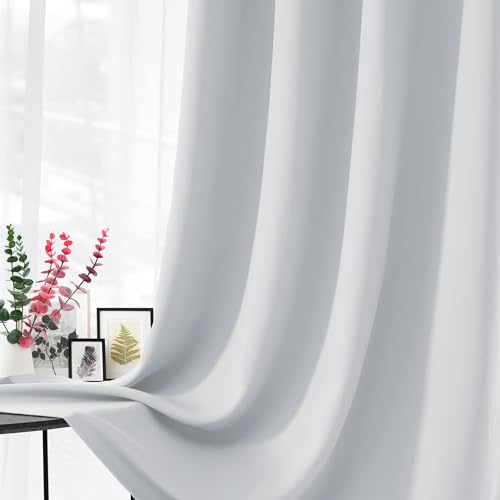 CUCRAF Grayish White Blackout Curtains 96 Inches Long, Thermal Insulated Noise Reducing Grommet Window Drapes for Bedroom & Living Room(52x96 Inch, 2 Panels) - Image 6