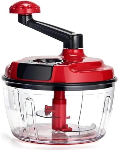 Multi-Functional Manual Food Processor,8 Cup Hand-powered Crank Chopper,Mincer Blender with Clear Container,for Vegetables Meat Fruits Nuts Herbs Onions (Without Base)