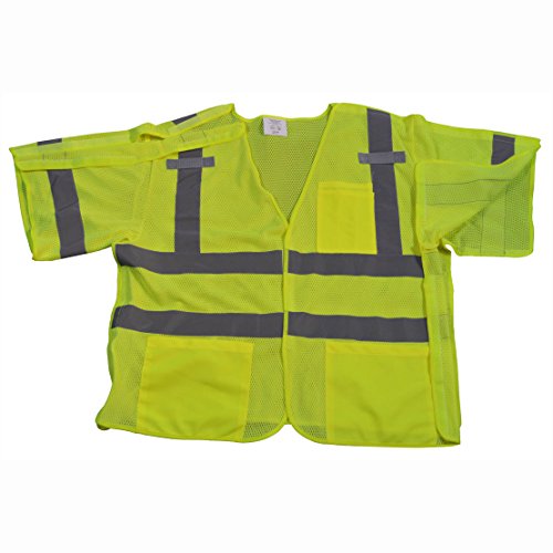 Petra Roc LVM3-5PB-4X/5X ANSI Class 3 5-Point Breakaway Velcro Closures 3 Pockets Safety Vest, 4X-Large/5X-Large, Lime Mesh