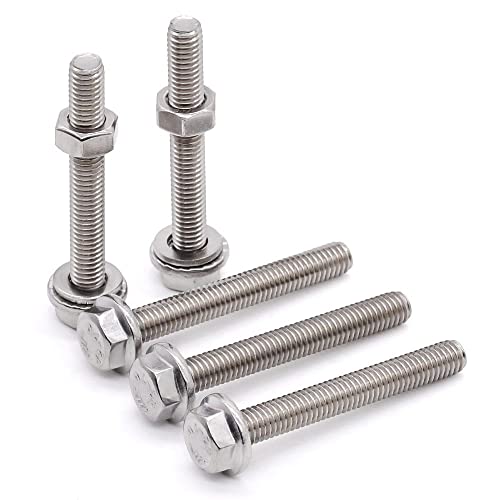 Image of Glvaner (20 Sets) M6 x 50mm Stainless Steel Extra Large Flanged Hex Bolts Screws and Hex Nuts & Flat Washers Kits, Full Thread