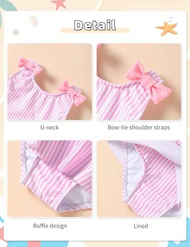 Image of oklady Toddler Swimsuit Girls One Piece Ruffled Girls Bathing Suit Bow Strap Swimwear Size 12M-4T