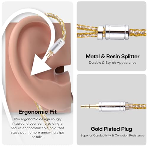 Image of Linsoul Tripowin Zonie 16 Core Silver Plated Cable SPC Earphone Cable for TIN Audio T2 T3 UE900s SE215 SE425 BGVP Earphones (MMCX-3.5mm, Gold)