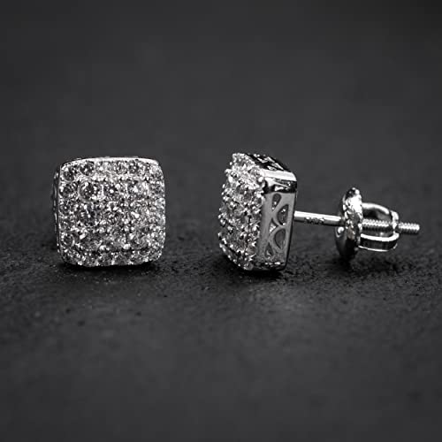 Unisex Small 3D Square White Gold 925 Sterling Silver Micro Pave Iced Cz Cube Shape Tiny Hip Hop Screw Back Post Every Day Stud Earrings For Men Women Jewelry Gifts4
