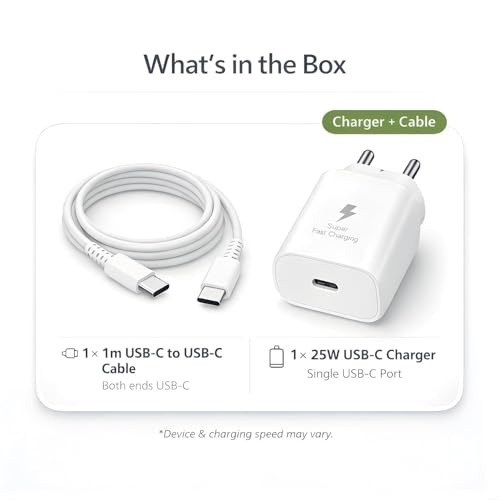 Image of Samsung 25W PD 3.0 Type C Fast Charging Adapter (PPS) for Galaxy M17|M07|M36|M06|M35|A56|A55, A37|A35|A06|F06|F16|F36|S25 FE|S25 Plus|S24|S23|S22|Tab S10 Ultra|Tab S10+ | 25W Quick Charger, White