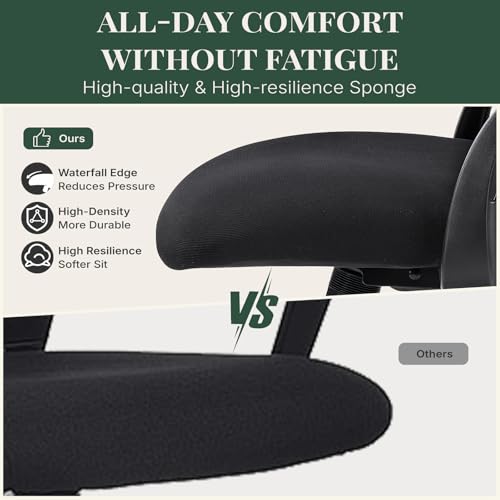 Image of Ergonomic Office Chair, Comfy Desk Chair with Wheels, Adjustable Headrests, Flip-Up Armrests, Breathable Mesh High-Back, Comfortable Swivel Seating for Home Computer, Black