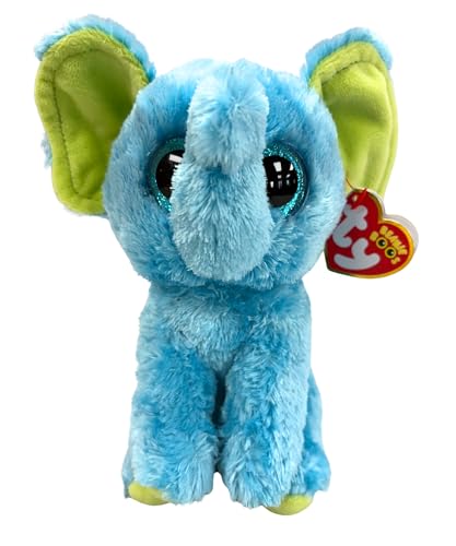 Ty Beanie Boos – Trunkles el Elefante Azul con Ojos Azules Grandes y Brillantes, el Peluche con Ojos Grandes Brillantes – 15 cm – T37359