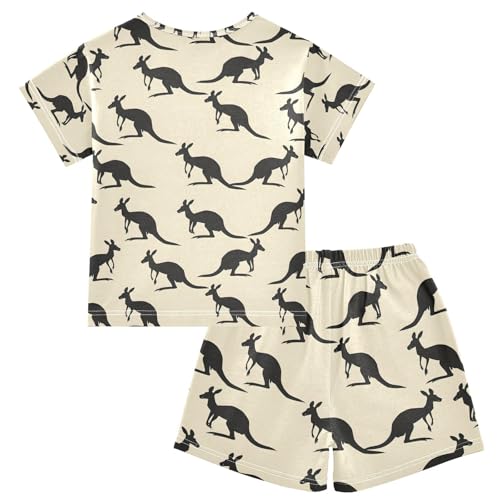 ALAZA Kangaroo Silhouette Funny Pajamas Set Short Sleeve Cotton Sleepwear Summer Pjs 2 Piece 5-14Y2