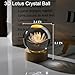 Arikyrist 3D Engraving Lotus Flower Figurine Crystal Ball with Wooden Light Base, Glass Lotus Flower Lamp Gifts for Women Decorative Glass Ball Paperweight