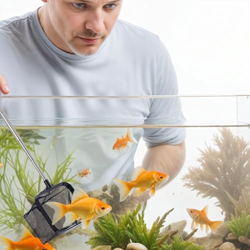 Image of Fish Net for Fish Tank, 2 Pcs 3 Inch Aquarium Fish Net Fine Mesh Small Fish Net Square Round Nano Nylon Net with Extendable Stainless Steel Handle for Small Fish Tank Aquarium Accessories