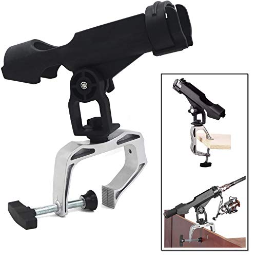 HTTMT- 360 Degree Rotating Adjustable Angle Direction Raft Boat Fishing Rod Pole Stand Bracket Mount Holder Rest Rack Rod Holder [P/N: ET-FISHING-RH20-BK+SR]