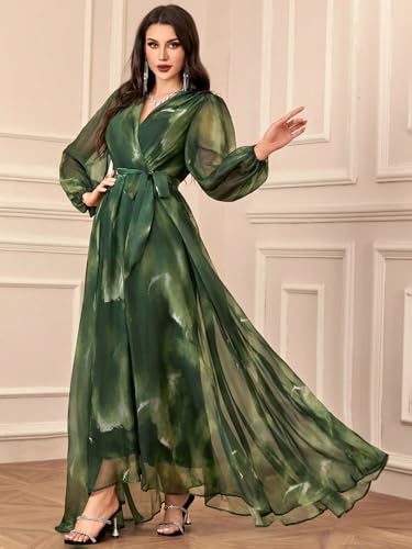 Image of TOLEEN Summer Casual Dresses for Women 2024 Spring Fashion Boho V Neck Long Sleeve Ruffle Floral Print Elegant Maxi Dress