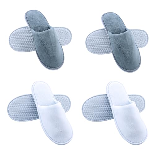 LWMLWM 4 pares sapatilhas de hotel, sapatilhas de estar por casa, antiderrapantes sapatilhas de viagem, descartáveis portáteis com ponta fechada para convidados, spa, casa de banho e casa (branco e
