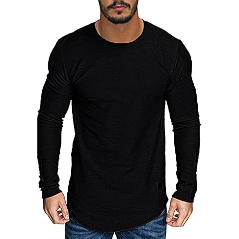 Long Sleeve Tee Shirts for Men Dry Fit Pullover Muscle T Shirt,Running Workout Shirts, Athletic Fitness & Gym Top Black Cover
