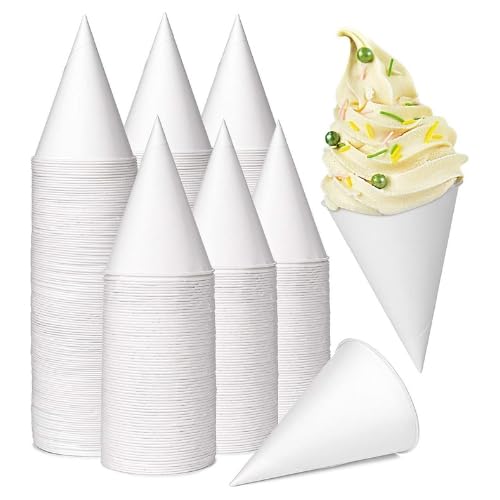50 Pack White Snowcone Paper Cups 4.5Oz Snow Cone Cups - Pack of 100 Rolled Rim Paper Cone Cups, White Disposable Cups for Ice cream, Office Water Coolers, Sports Teams, Shaved Ice, Slushies.