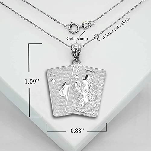 Men's 10K White Gold Lucky Spade Ace and King Card King of Spades Poker Card Pendant Necklace2