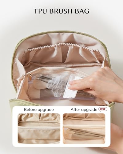 Image of EACHY Travel Makeup Bag, Large Capacity Cosmetic Bag for Women, Waterproof PU Leather, Flat Open Portable Toiletry Bag for Skincare, Brushes & Travel Essentials