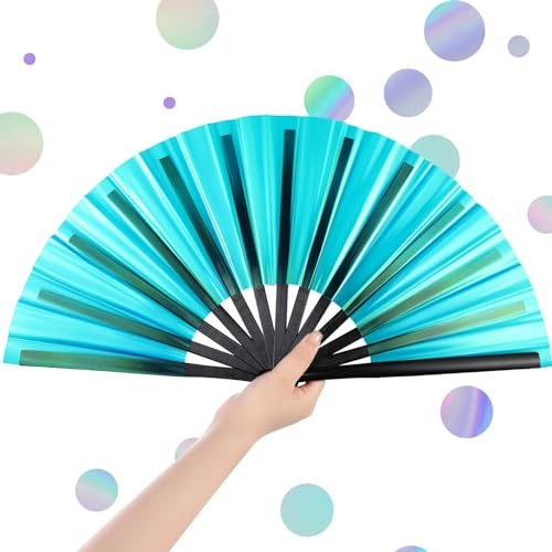 Image of Maitys Large Rave Fan Folding Handheld Fans 13'' Clap Fans for Line Dancing Clack Fan Holographic Festival Accessory for Martial Art Gift Performance, Includes 2 Pouch
