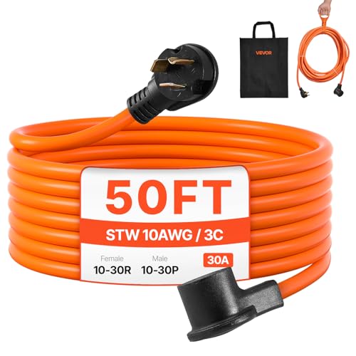 VEVOR 50 FT 30 Amp Dryer Extension Cord 3-Prong NEMA 10-30P to 10-30R 10AWG STW Pure Copper 125/250V 7500W Heavy Duty Power Cable for EV Charging Laundry Room Home Garage ETL Listed