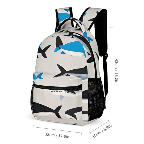 3Pcs Backpack Sets Shark Pattern Group Print Travel Daypack 3 in 1 Lightweight Backpack Set with Lunch Bag And Cosmetic Bag2