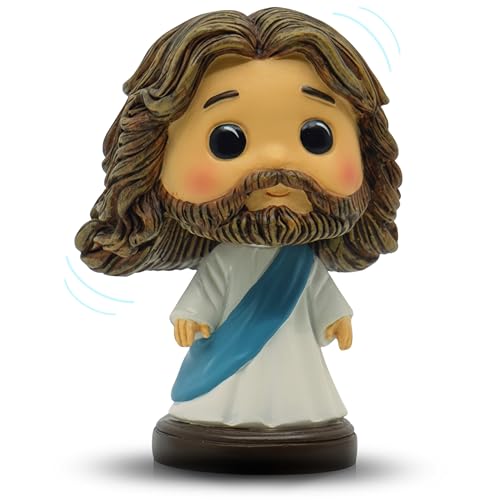 Jesus Bobblehead | Resin Jesus Figurine in Baby Blue for Christian Car Decor Desk & Home Display | Adorable Bobbling Design | 3.5 Inches (Blue)