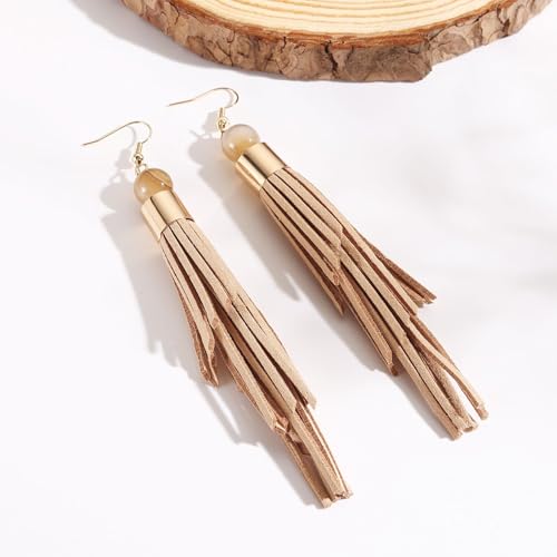 Coiris Boho Leather Layered Tassel Earrings for Women Lightweight Leather Fringe Dangle Earrings Handmade Bohemian Summer Beach Western Drop Earrings for Women2