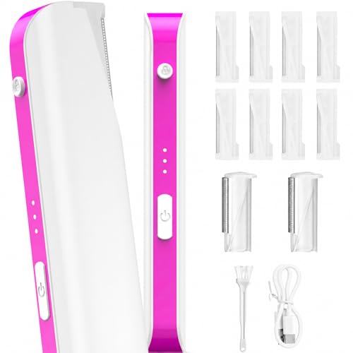 Sonic Dermaplane Razor for Women Face 10 Blades & Heads (Rose Pink)