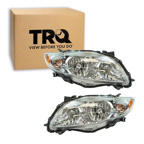 Image of TRQ Headlight Assembly Set TO2502182 TO2503182 Compatible with 2009-2010 Toyota Corolla