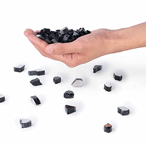 Celestial Fire Glass High Luster, 1/2" Reflective Tempered Fire Glass in Dark Matter Black, 10 Pound Jar