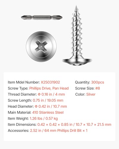 Tornillos VEVOR #8 x 3/4 inch acero inoxidable 300 pzas miniatura 7