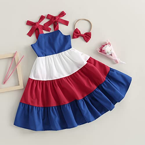 MoZiKQin Toddler Little Baby Girl Dress Suspender Strap Color Block Dresses Princess Beach Summer Sundress with Headband2