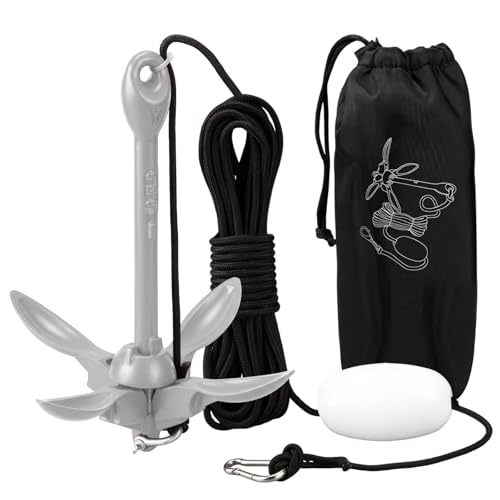 Image of MorningRo 1 Pack 1.5 /3.5 lb Marine Kayak Anchor Kit with 40ft Rope and Buoy Folding Grapnel Boat Anchor Kit Kayak Fishing Accessories for Small Boats, Canoe, SUP Paddle Boards