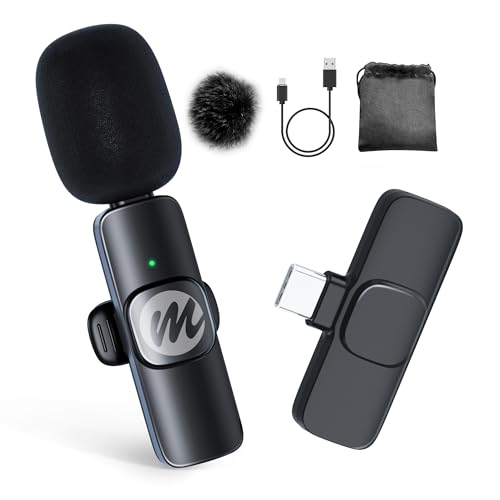 Moman Wireless Lavalier Microphone, USB-C Clip on Microphones for Video Recording, Mini Phone Mic for Interview YouTube Tiktok, Wireless Lepal Mic for iPhone 15, Android, Type-C Device