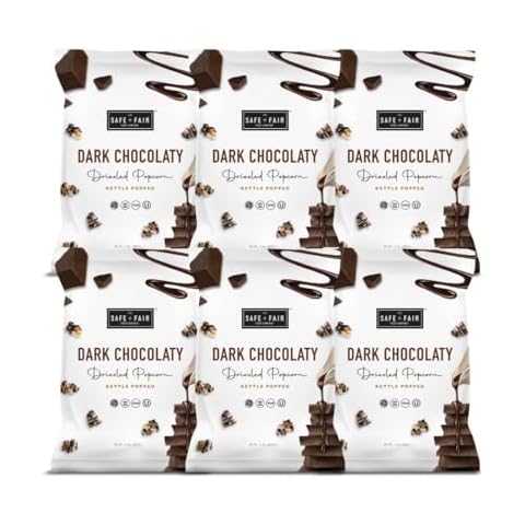 Safe + Fair Food Company Plant-Based Gourmet Chocolate Flavored Popcorn - Dark Chocolaty Drizzled Kettle Corn popcorn - Non-GMO + Gluten-Free Snacks,5.5oz,6 Pack Cover