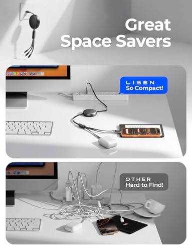 LISEN Retractable 3-in-1 Multi Charging Cable w/ USB-C, Lightning & Micro USB (Black) - image 5