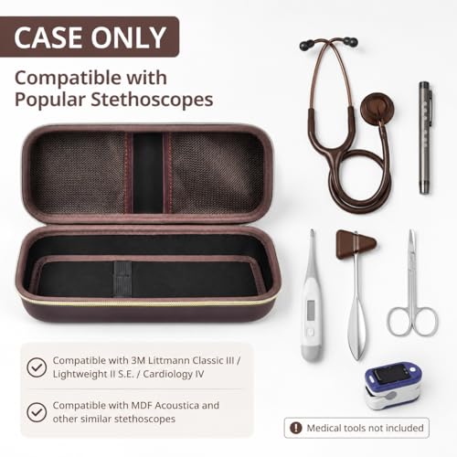 Image of ALKOO Stethoscope Case for 3M Littmann Classic III /Cardiology IV, Brown | for MDF Acoustica Stethoscopes, for Nurses, Doctors, Nursing School Essentials, Students, Clinic, EMS, Travel, Hard Bag Only