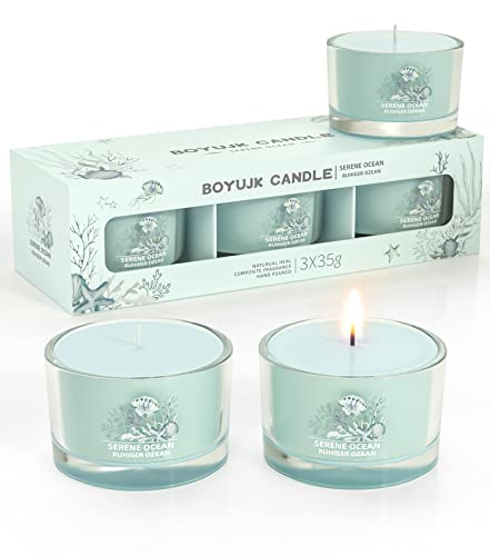 Image of Candles Gifts for Women | Scented Candles Gift Set for Anxiety | 3 Scented Filled Votive Candles | Relaxation Gifts for Women/Men (Serene Ocean)