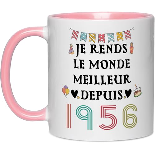 Fatbaby Cadeaux pour le 70e Anniversaire des Femmes, Tasse à Café pour les Septuagénaires, Tasse à Thé Je rends le monde meilleur depuis 1956 11oz
